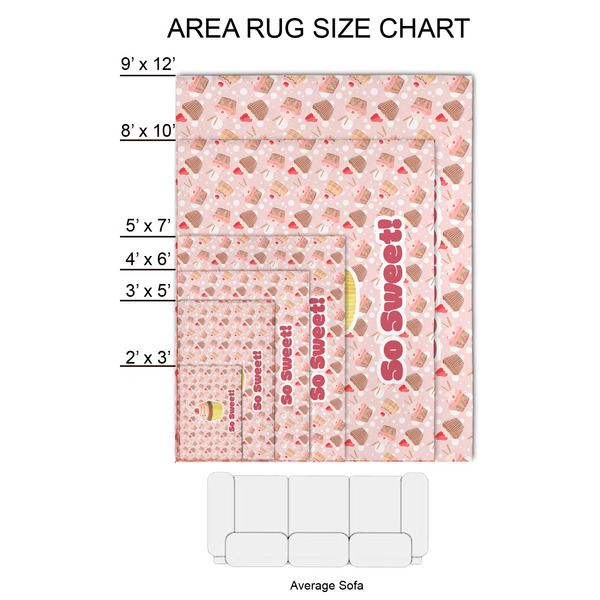 Sweet Cupcakes 2'x3' Indoor Area Rugs - Size Chart