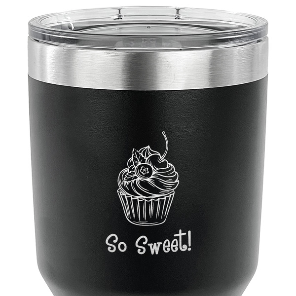 Sweet Cupcakes 30 oz Stainless Steel Ringneck Tumbler - Black - CLOSE UP