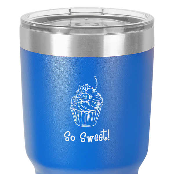 Sweet Cupcakes 30 oz Stainless Steel Ringneck Tumbler - Blue - Close Up