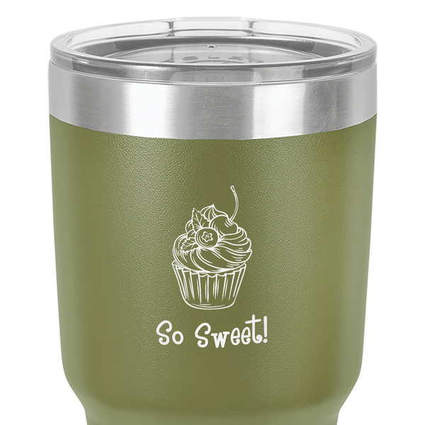 Sweet Cupcakes 30 oz Stainless Steel Ringneck Tumbler - Olive - Close Up
