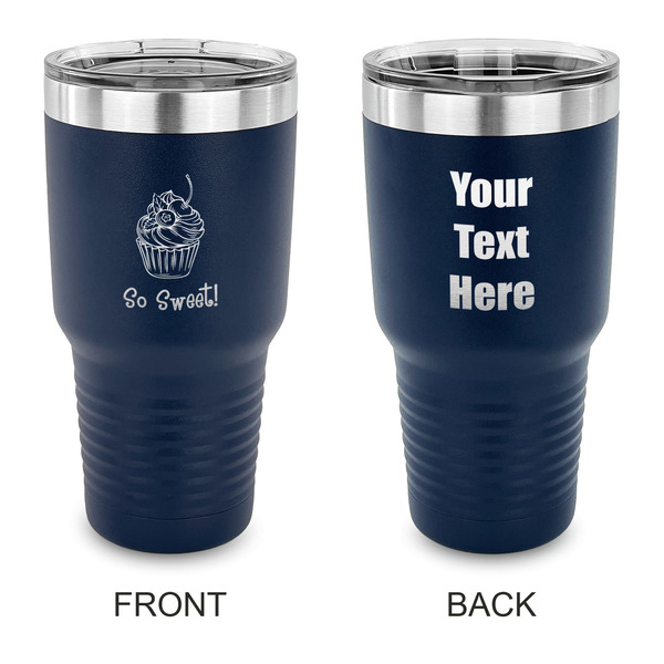 Custom Sweet Cupcakes 30 oz Stainless Steel Tumbler - Navy - Double Sided (Personalized)
