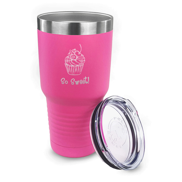 Sweet Cupcakes 30 oz Stainless Steel Ringneck Tumblers - Pink - LID OFF