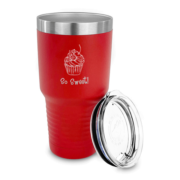 Sweet Cupcakes 30 oz Stainless Steel Ringneck Tumblers - Red - LID OFF