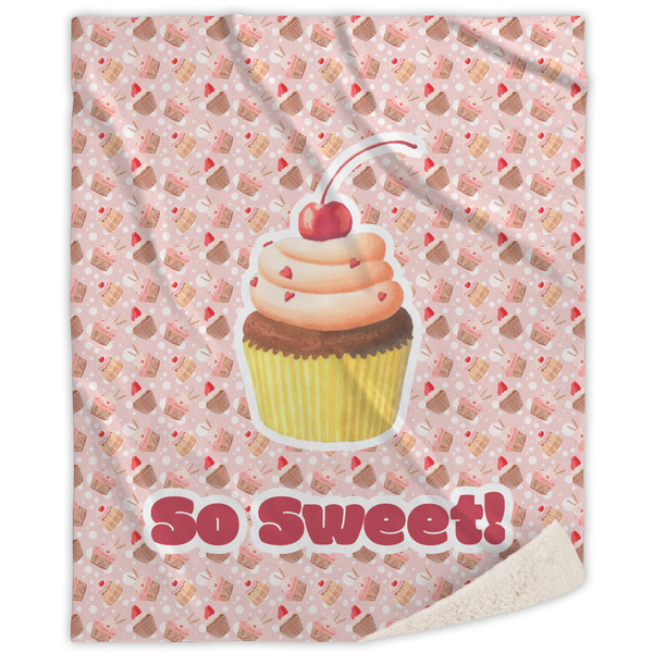 Custom Sweet Cupcakes Sherpa Throw Blanket - 60"x80" w/ Name or Text