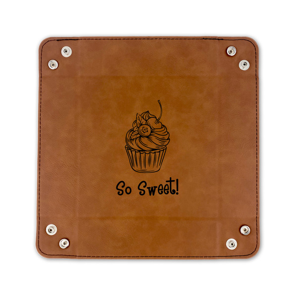 Sweet Cupcakes 6" x 6" Leatherette Snap Up Tray - FLAT FRONT