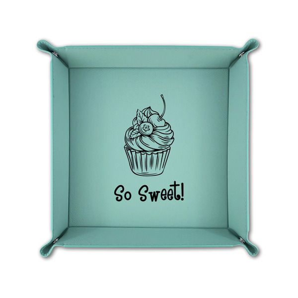 Sweet Cupcakes 6" x 6" Teal Leatherette Snap Up Tray - FOLDED UP