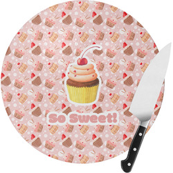 Sweet Cupcakes Round Glass Cutting Board - Small (Personalized)