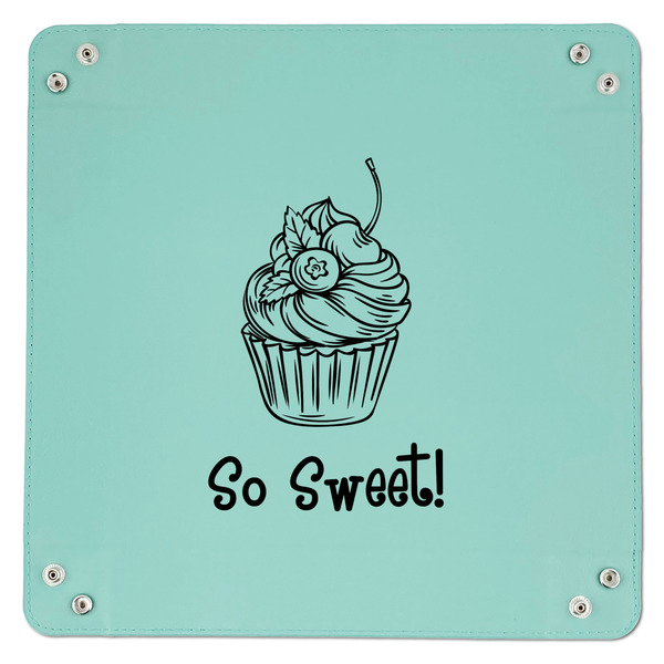 Sweet Cupcakes 9" x 9" Teal Leatherette Snap Up Tray - APPROVAL