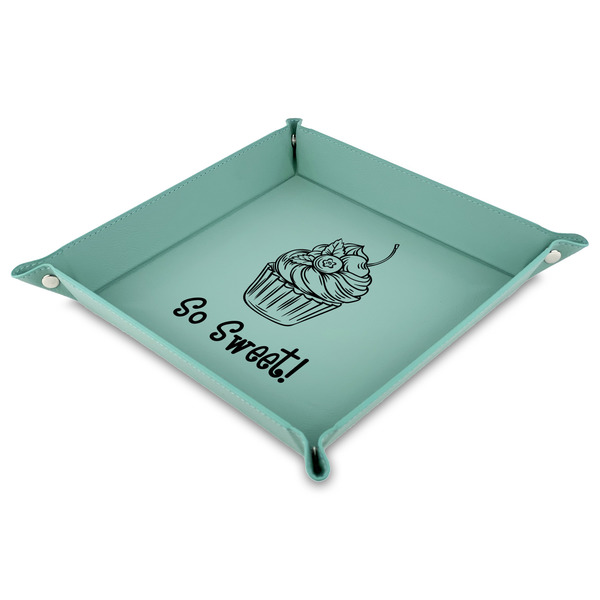 Custom Sweet Cupcakes 9" x 9" Teal Faux Leather Valet Tray (Personalized)