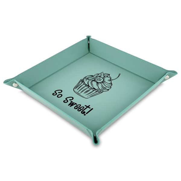 Custom Sweet Cupcakes Faux Leather Dice Tray - 9" x 9"  - Teal