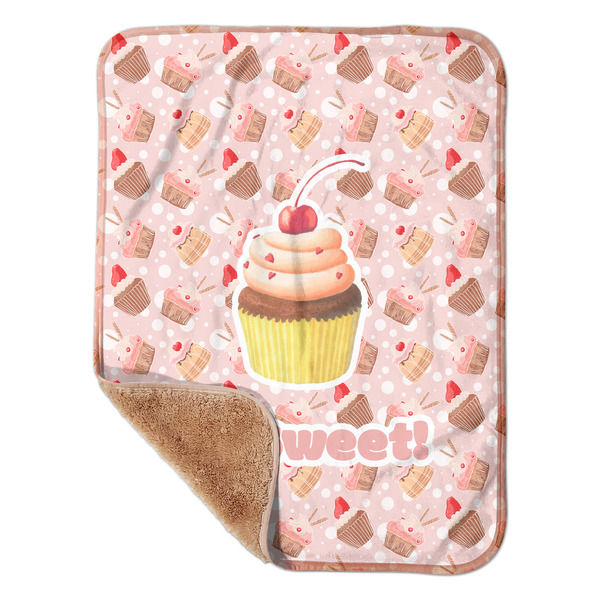 Custom Sweet Cupcakes Sherpa Baby Blanket - 30" x 40" w/ Name or Text