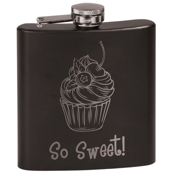 Custom Sweet Cupcakes Black Flask Set (Personalized)