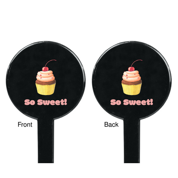 Sweet Cupcakes Black Plastic 7" Stir Stick - Double Sided - Round - Front & Back