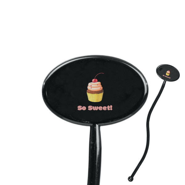 Custom Sweet Cupcakes 7" Oval Plastic Stir Sticks - Black - Double Sided (Personalized)