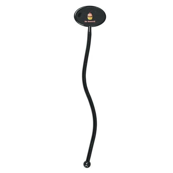Sweet Cupcakes Black Plastic 7" Stir Stick - Oval - Single Stick