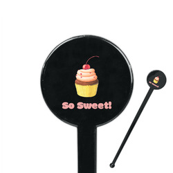 Sweet Cupcakes 7" Round Plastic Stir Sticks - Black - Single Sided (Personalized)