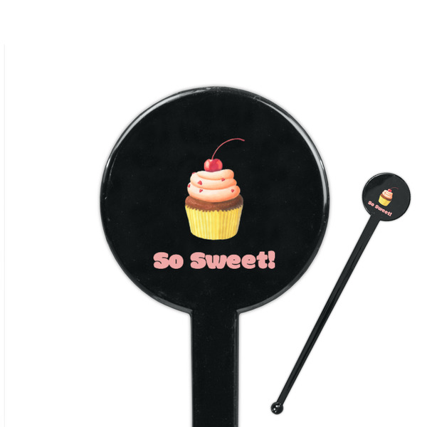 Custom Sweet Cupcakes 7" Round Plastic Stir Sticks - Black - Double Sided (Personalized)