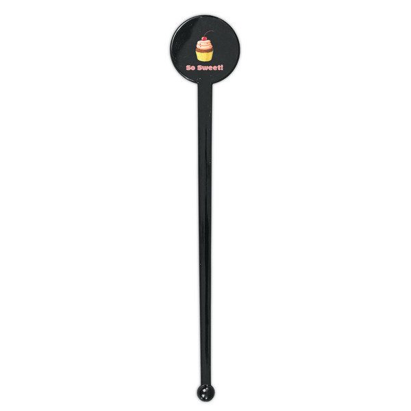 Sweet Cupcakes Black Plastic 7" Stir Stick - Round - Single Stick