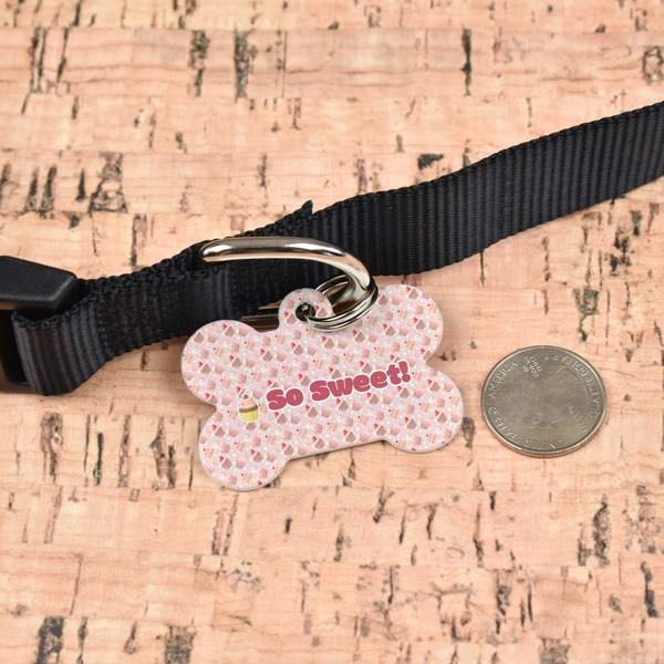 Sweet Cupcakes Bone Shaped Dog ID Tag - Large - In Context