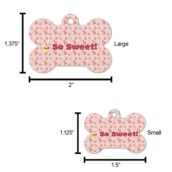 Sweet Cupcakes Bone Shaped Dog ID Tag - Large - Scale