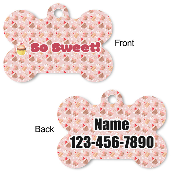 Sweet Cupcakes Bone Shaped Dog Tag - Front & Back