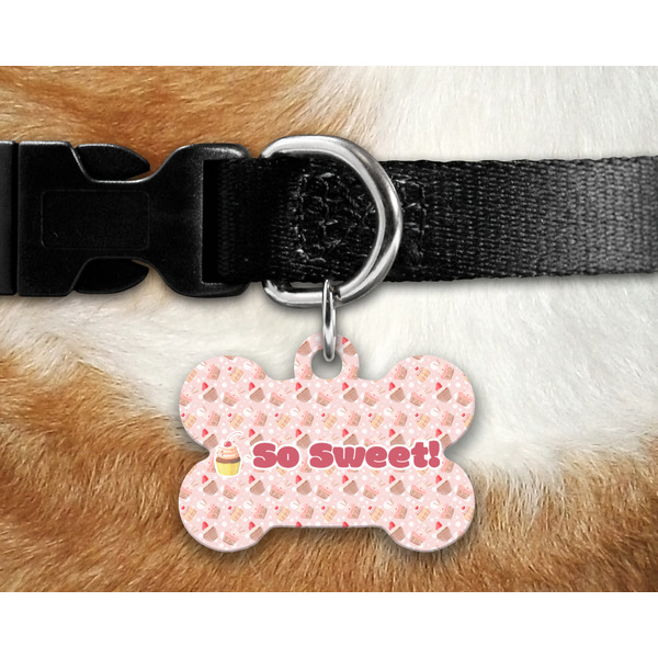 Sweet Cupcakes Bone Shaped Dog Tag on Collar & Dog