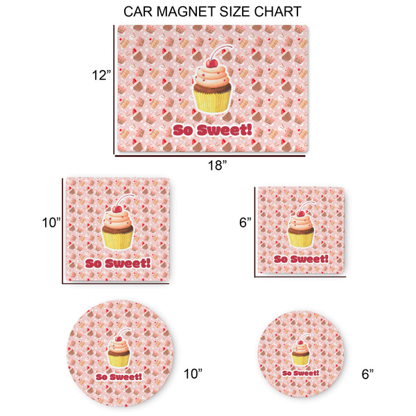 Sweet Cupcakes Car Magnets - SIZE CHART