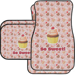 Sweet Cupcakes Car Floor Mats Set - 2 Front & 2 Back w/ Name or Text