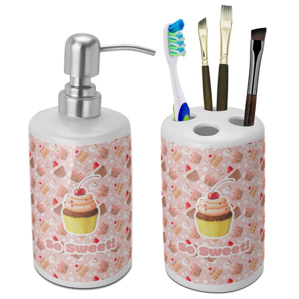 Custom Sweet Cupcakes Ceramic Bathroom Accessories Set (Personalized)