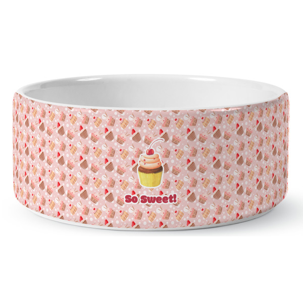 Custom Sweet Cupcakes Ceramic Dog Bowl - Medium (Personalized)