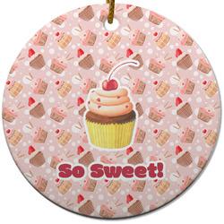 Sweet Cupcakes Round Ceramic Ornament w/ Name or Text