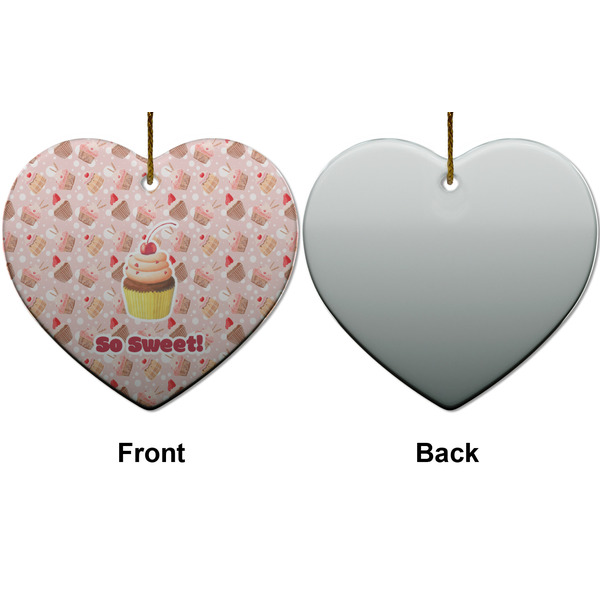Sweet Cupcakes Ceramic Flat Ornament - Heart Front & Back (APPROVAL)