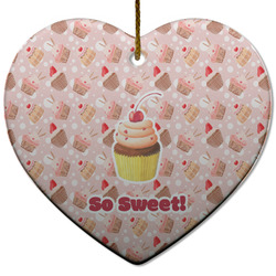Sweet Cupcakes Heart Ceramic Ornament w/ Name or Text