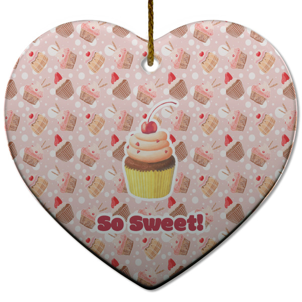 Sweet Cupcakes Ceramic Flat Ornament - Heart (Front)