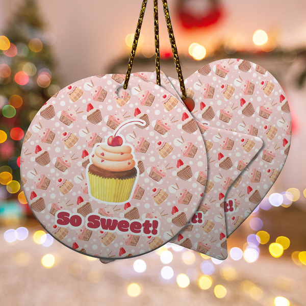 Custom Sweet Cupcakes Ceramic Ornament w/ Name or Text