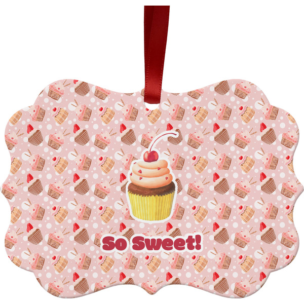 Custom Sweet Cupcakes Metal Frame Ornament - Double Sided w/ Name or Text