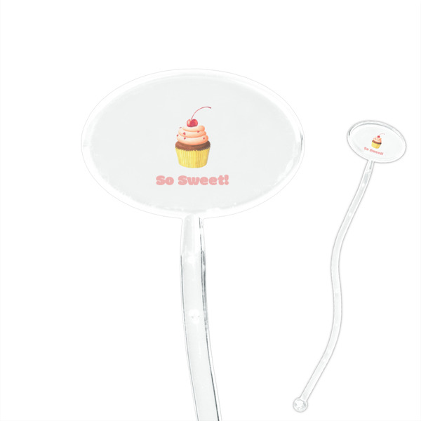 Custom Sweet Cupcakes 7" Oval Plastic Stir Sticks - Clear (Personalized)