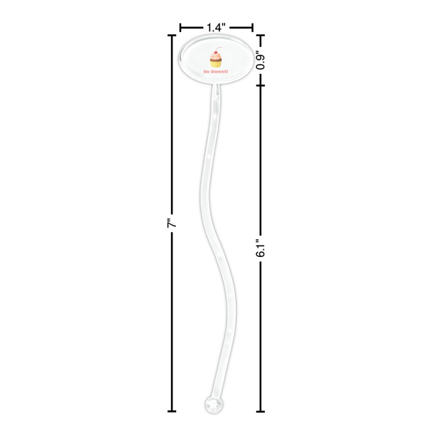 Sweet Cupcakes Clear Plastic 7" Stir Stick - Oval - Dimensions