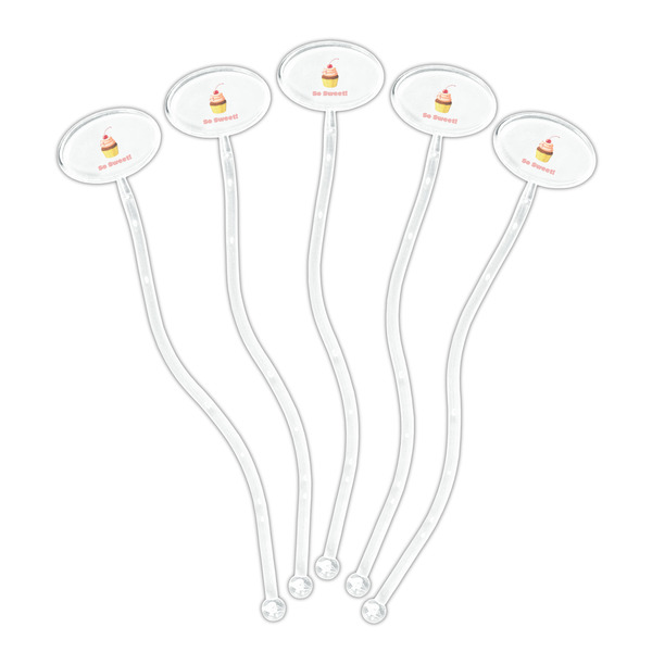 Sweet Cupcakes Clear Plastic 7" Stir Stick - Oval - Fan
