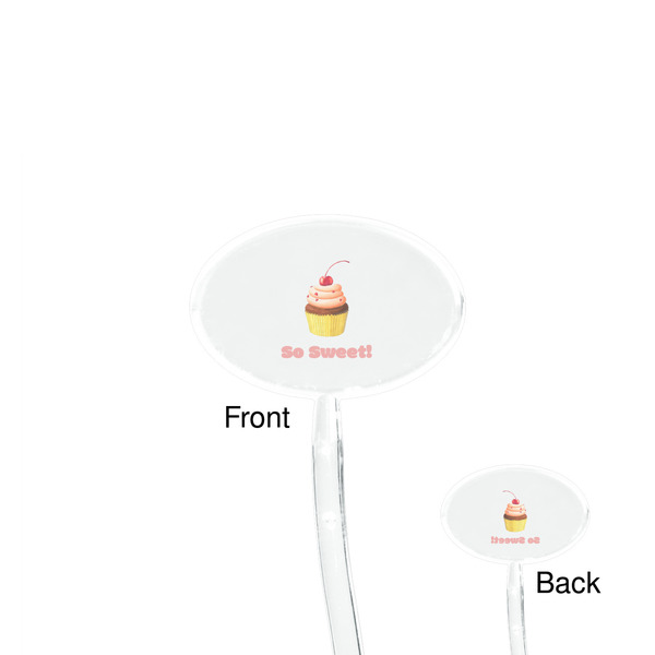 Sweet Cupcakes Clear Plastic 7" Stir Stick - Oval - Front & Back