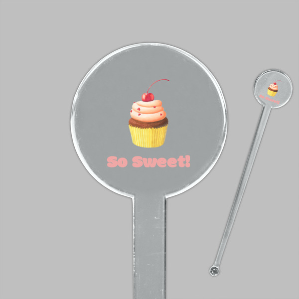 Sweet Cupcakes Clear Plastic 7" Stir Stick - Round - Closeup