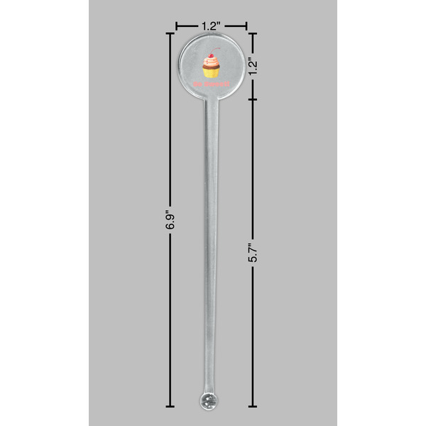 Sweet Cupcakes Clear Plastic 7" Stir Stick - Round - Dimensions