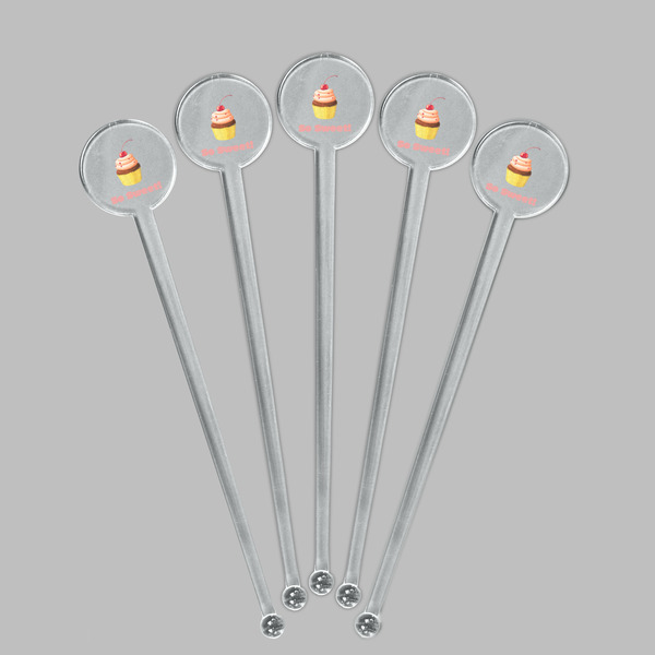 Sweet Cupcakes Clear Plastic 7" Stir Stick - Round - Fan View