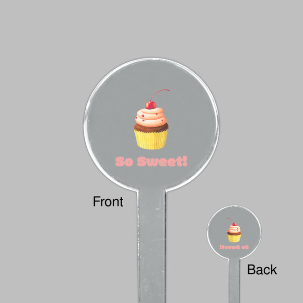 Sweet Cupcakes Clear Plastic 7" Stir Stick - Round - Front & Back