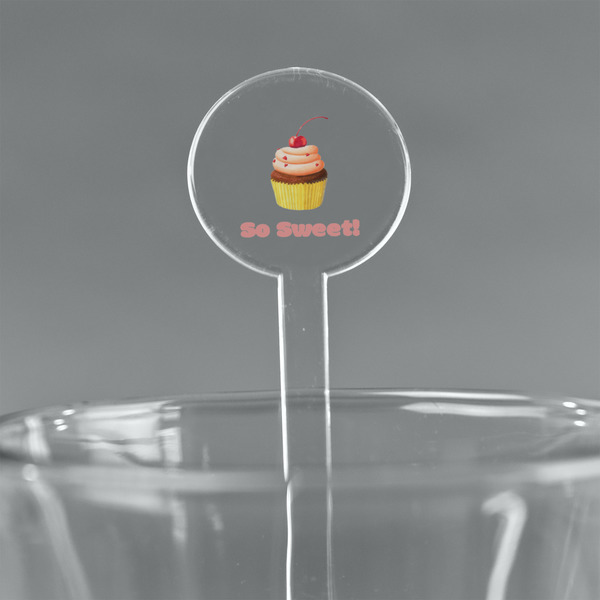 Custom Sweet Cupcakes 7" Round Plastic Stir Sticks - Clear (Personalized)