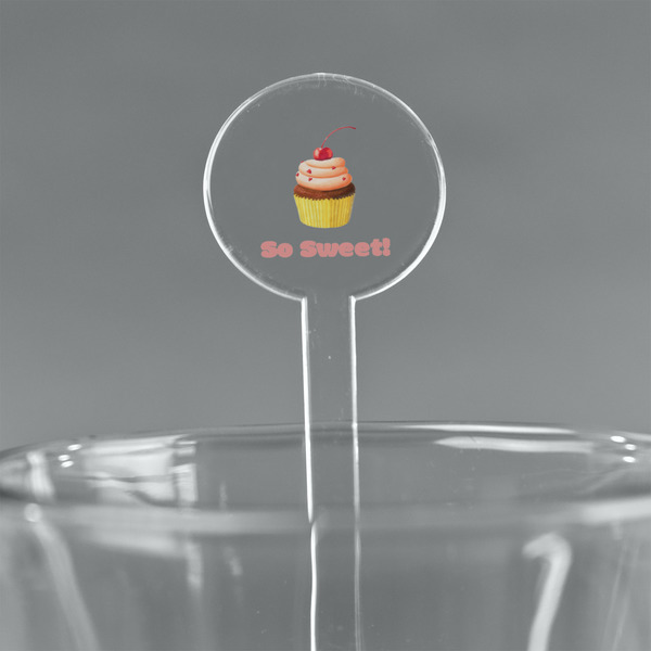 Custom Sweet Cupcakes 5.5" Round Plastic Stir Sticks - Clear