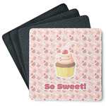 Sweet Cupcakes Square Rubber Backed Coasters - Set of 4 w/ Name or Text