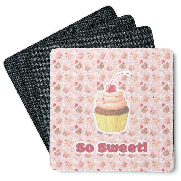 Custom Sweet Cupcakes Square Rubber Backed Coasters - Set of 4 w/ Name or Text