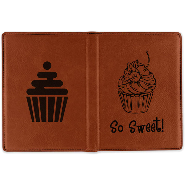 Sweet Cupcakes Cognac Leather Passport Holder Outside Double Sided - Apvl