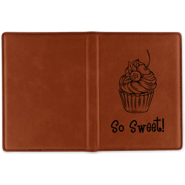 Sweet Cupcakes Cognac Leather Passport Holder Outside Single Sided - Apvl